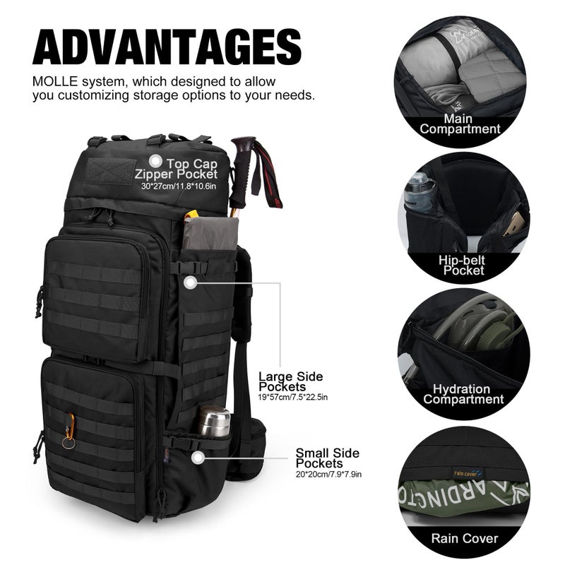 Mardingtop 75L Molle Hiking Internal Frame Backpacks with Rain Cover for Camping,Backpacking,Travelling(Black) - Image 3